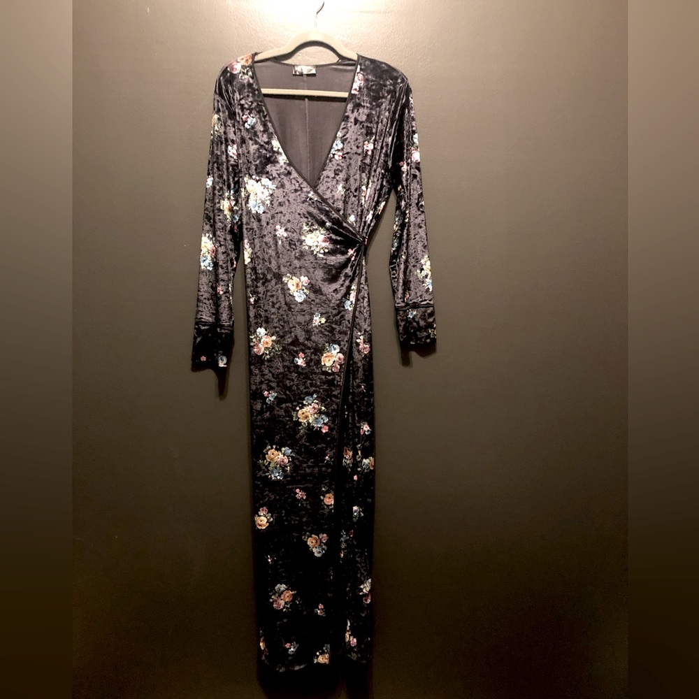 Zara Velvet Wrap Dress With Slit